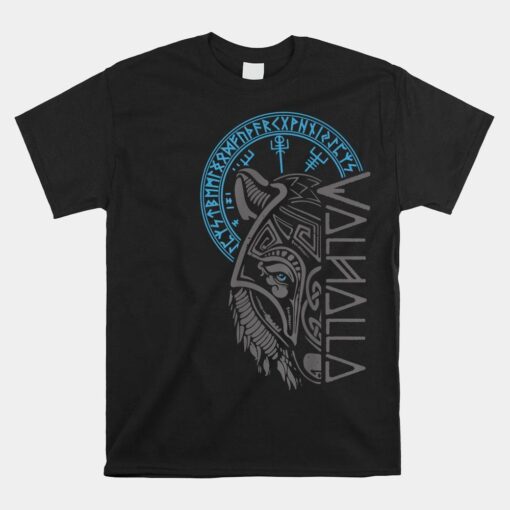 Valhalla Wolf Mask Odin Runes Norse Compass Viking Shirt