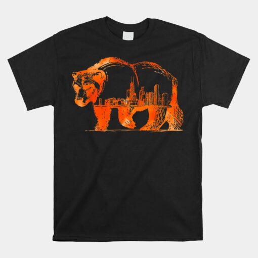 Walking Bear Silhouette Downtown Chicago City Skyline Shirt