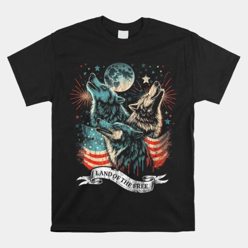 Wolf American Flag Howling America Moon Shirt