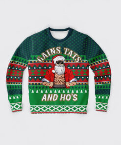 Gains Tats And Ho’s Tattoo Gym Ugly Christmas Sweater