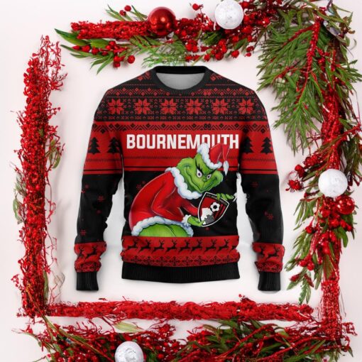 Personalized EPL Bournemouth Grinch Ugly Sweater All Over Print For Fan Front