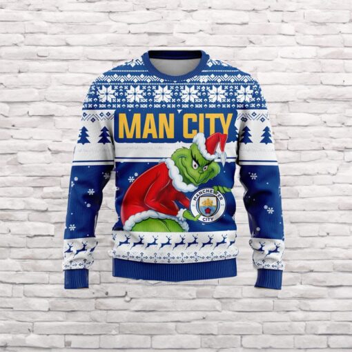 Personalized EPL Man City Grinch Ugly Sweater All Over Print For Fan