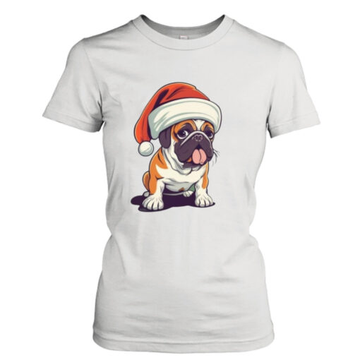 Bulldog wearing a Christmas hat shirt T-Shirt Hoodie