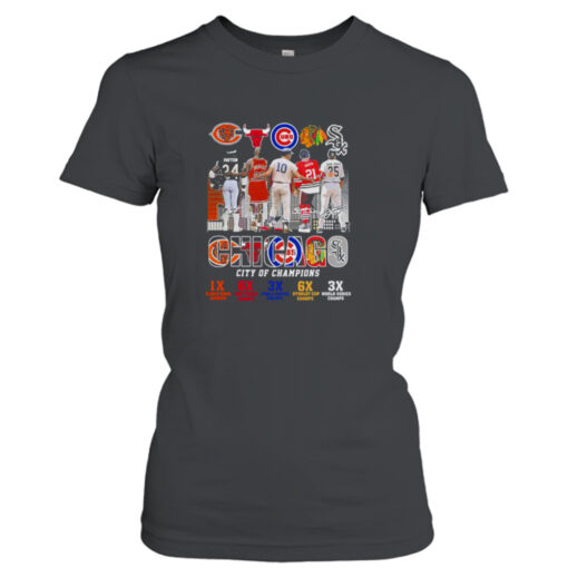 Chicago Bears Cubs Bulls White Sox Blackhawks City Of Champions  T-Shirt Hoodie