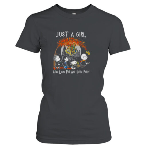 Peanuts Characters Just A Girl Who Loves Fall And Harry Potter 2023 T-shirt T-Shirt Hoodie