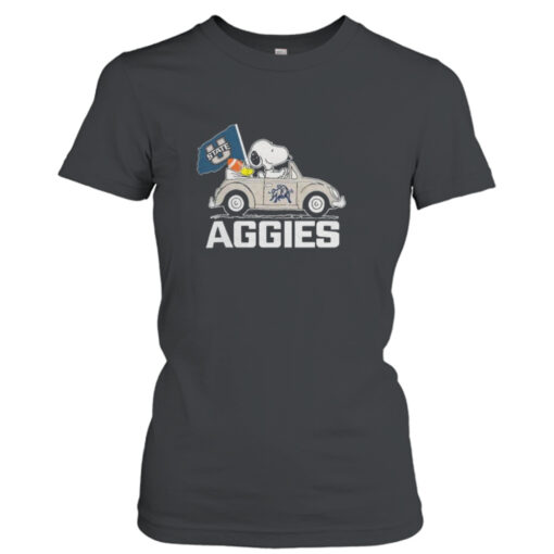 The Peanuts Snoopy And Woodstock On Car Utah State Aggies 2023 T-shirt T-Shirt Hoodie