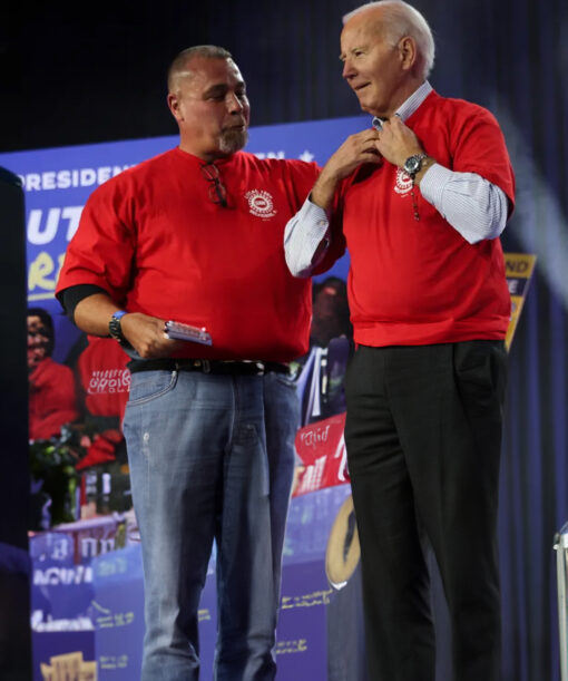 Biden, wearing a red UAW T-shirt - Local 1268 Uaw Belvidere Shirt